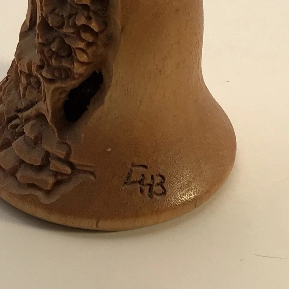 Intricately‎ Carved Wood Bell Signed Vtg 5